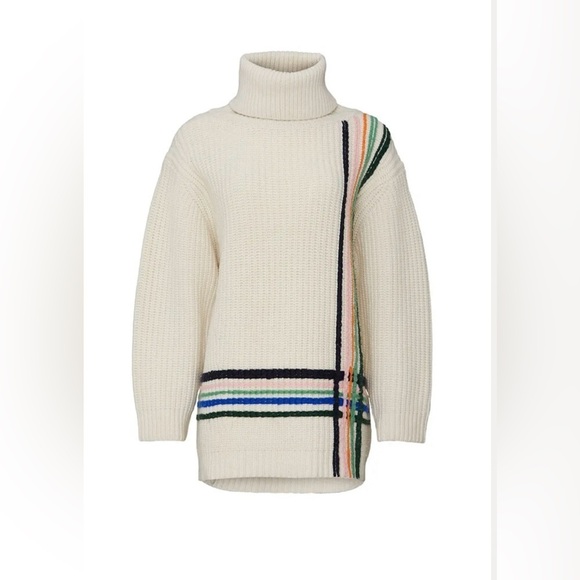 Tory Burch Sport Merino Wool Hand Embroidered Striped Turtleneck Sweater ✨ XS - Picture 7 of 7